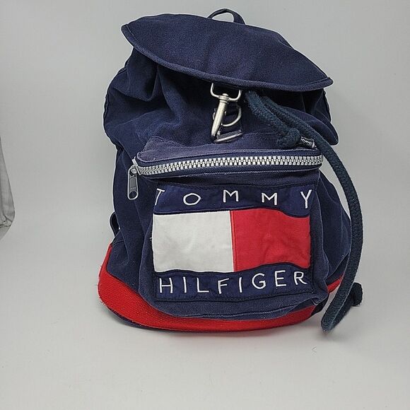 Tommy Hilfiger Handbags - Vintage Tommy Hilfiger Canvas Backpack 1990s Nap Sack Tote Bag Big Flag Cotton